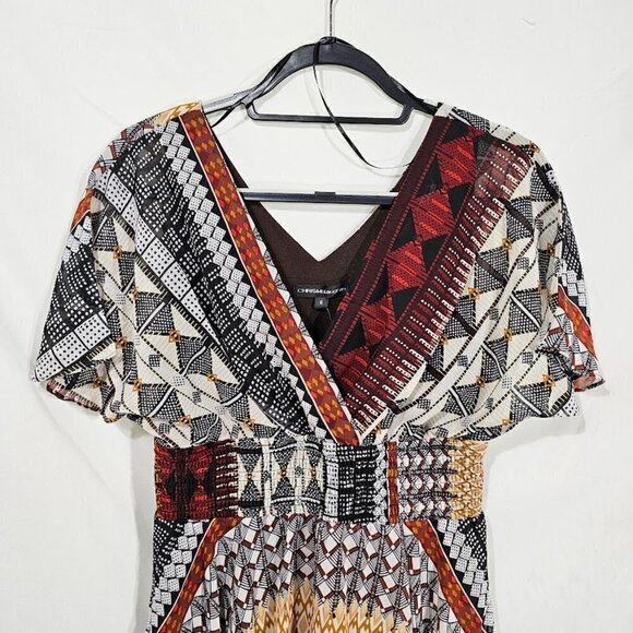 NWT CHRIS McLAUGHLIN Abstract Art Dress size 6 BROWN RED BLACK Maximalist Boho - Picture 4 of 9